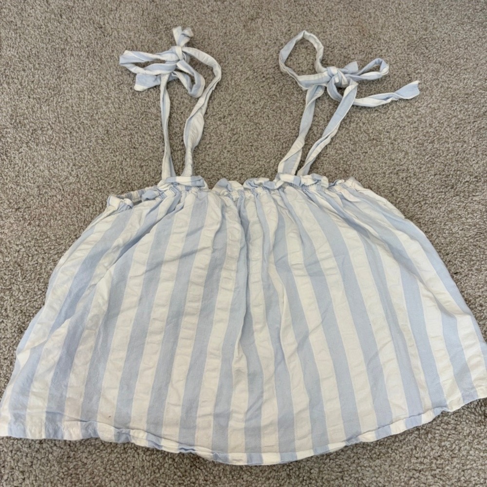 Oak‎ Lane Tie Strap Tank Pajama Top Womens XS/S Blue Striped Cotton Preppy